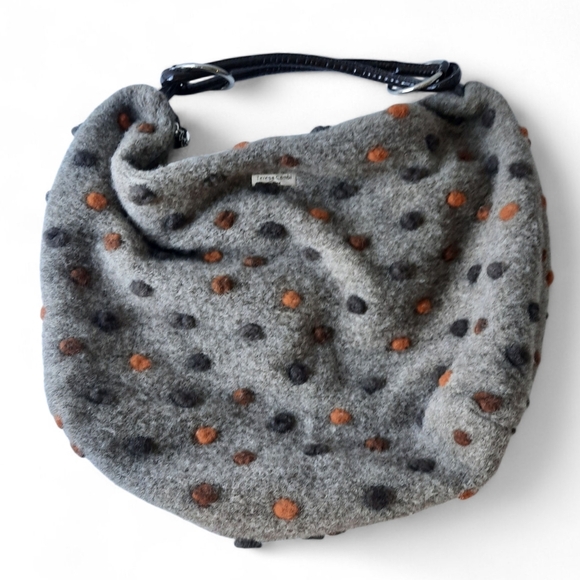 TERESA CAMBI Italy Large Felted Wool Pom Shoulder Bag Hobo Weekender Boho Tote - Picture 12 of 14